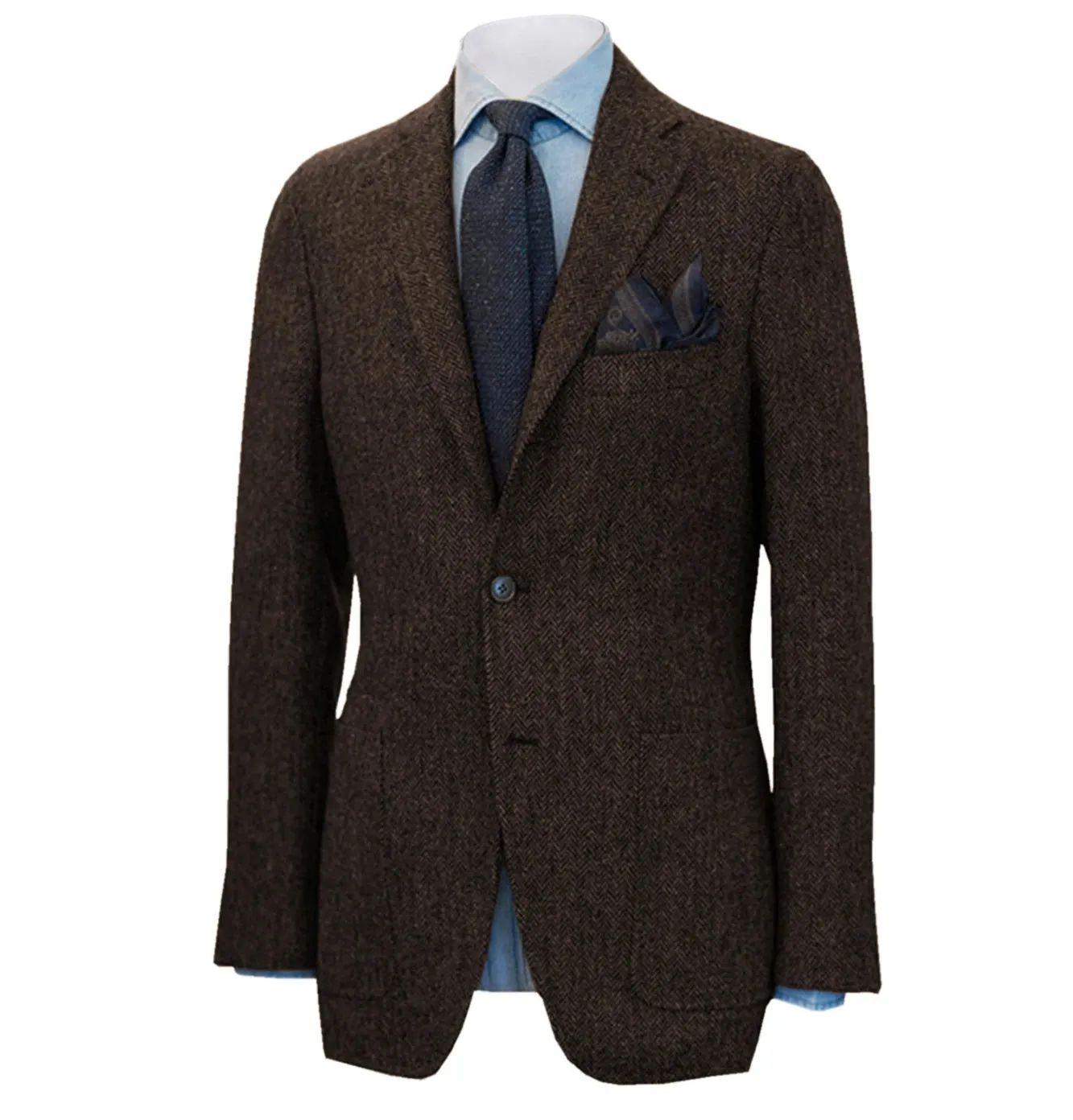 Mens British Herringbone Tweed Wool Suit Jacket