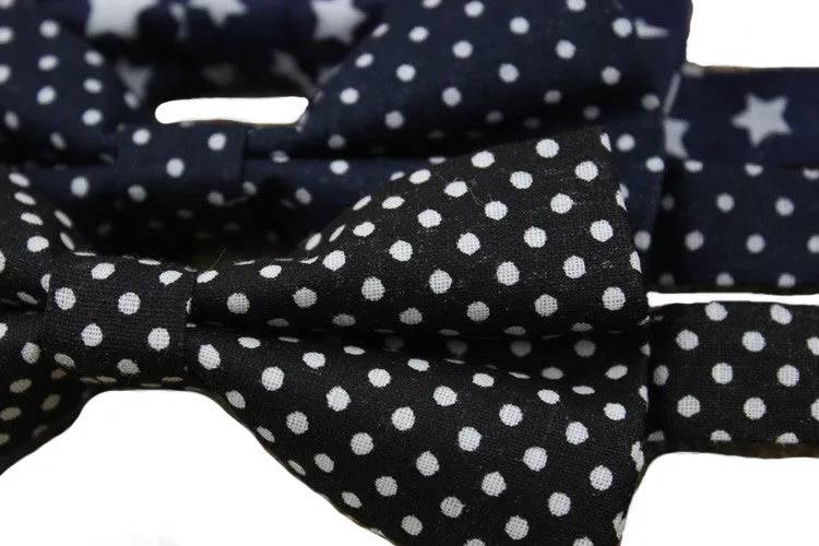 Midnight Blue / White Polka Dots Chambray Bow Tie - [2017 Spring]