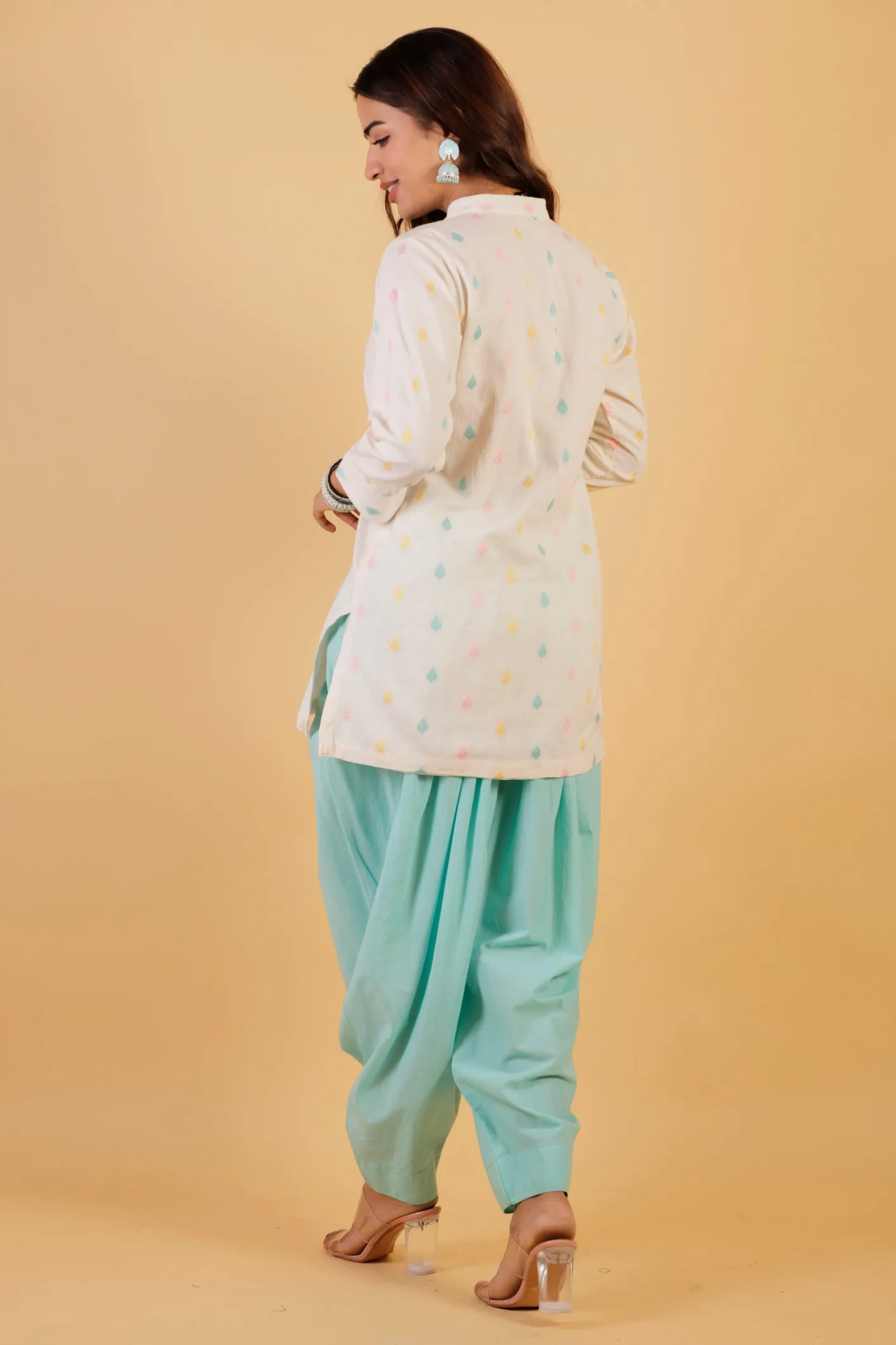 Multi Jacquard Kurta With Haram Pants