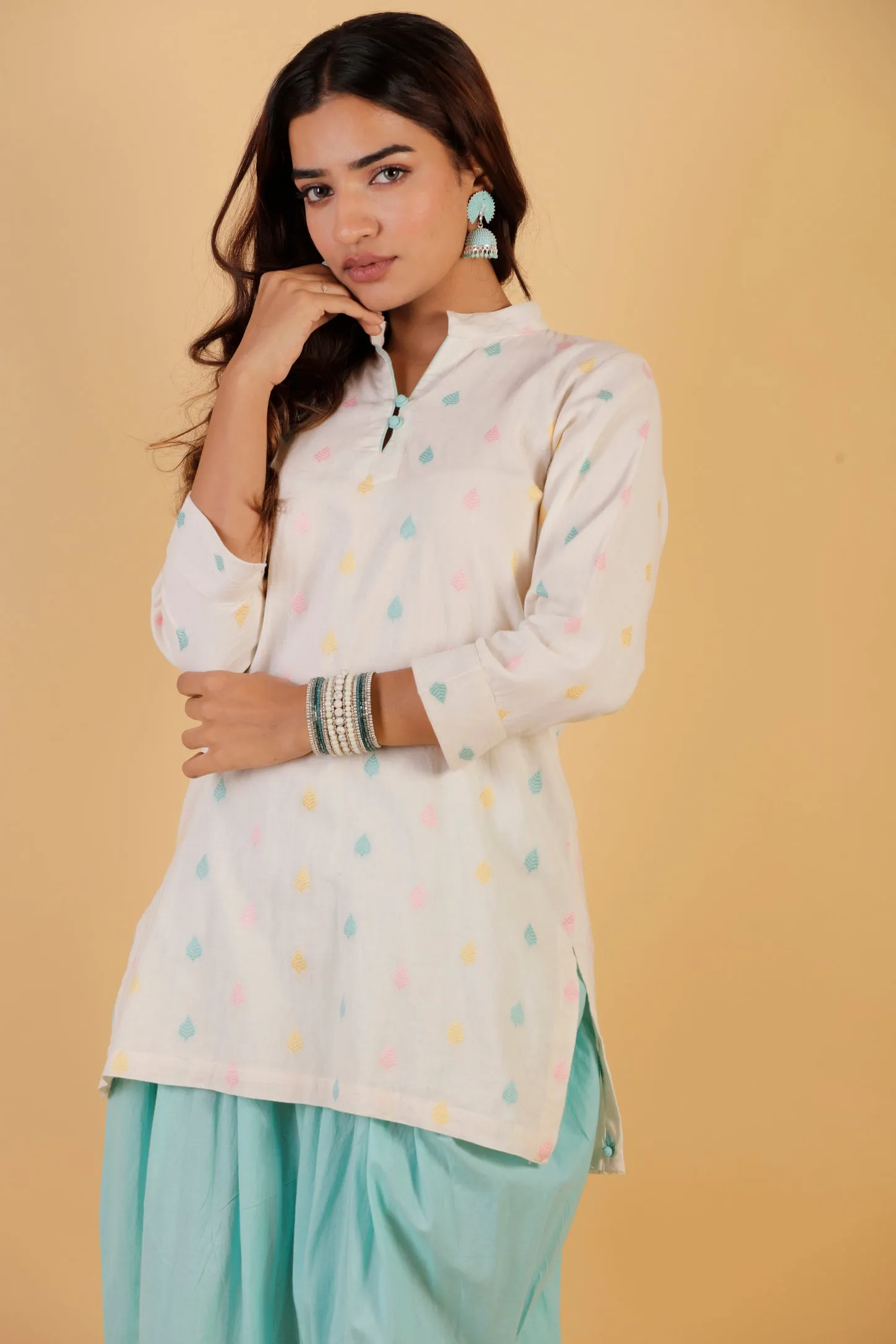 Multi Jacquard Kurta With Haram Pants