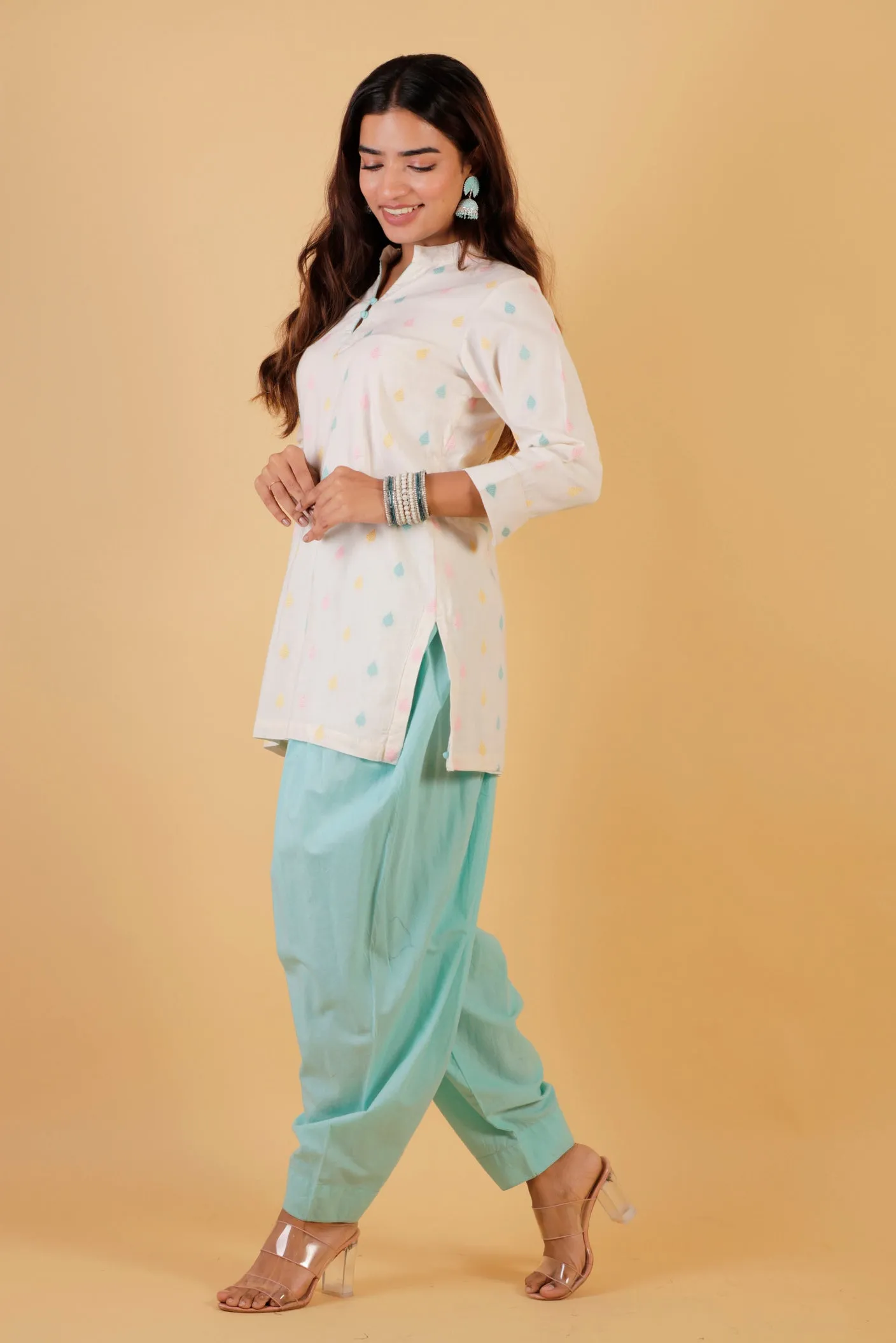 Multi Jacquard Kurta With Haram Pants