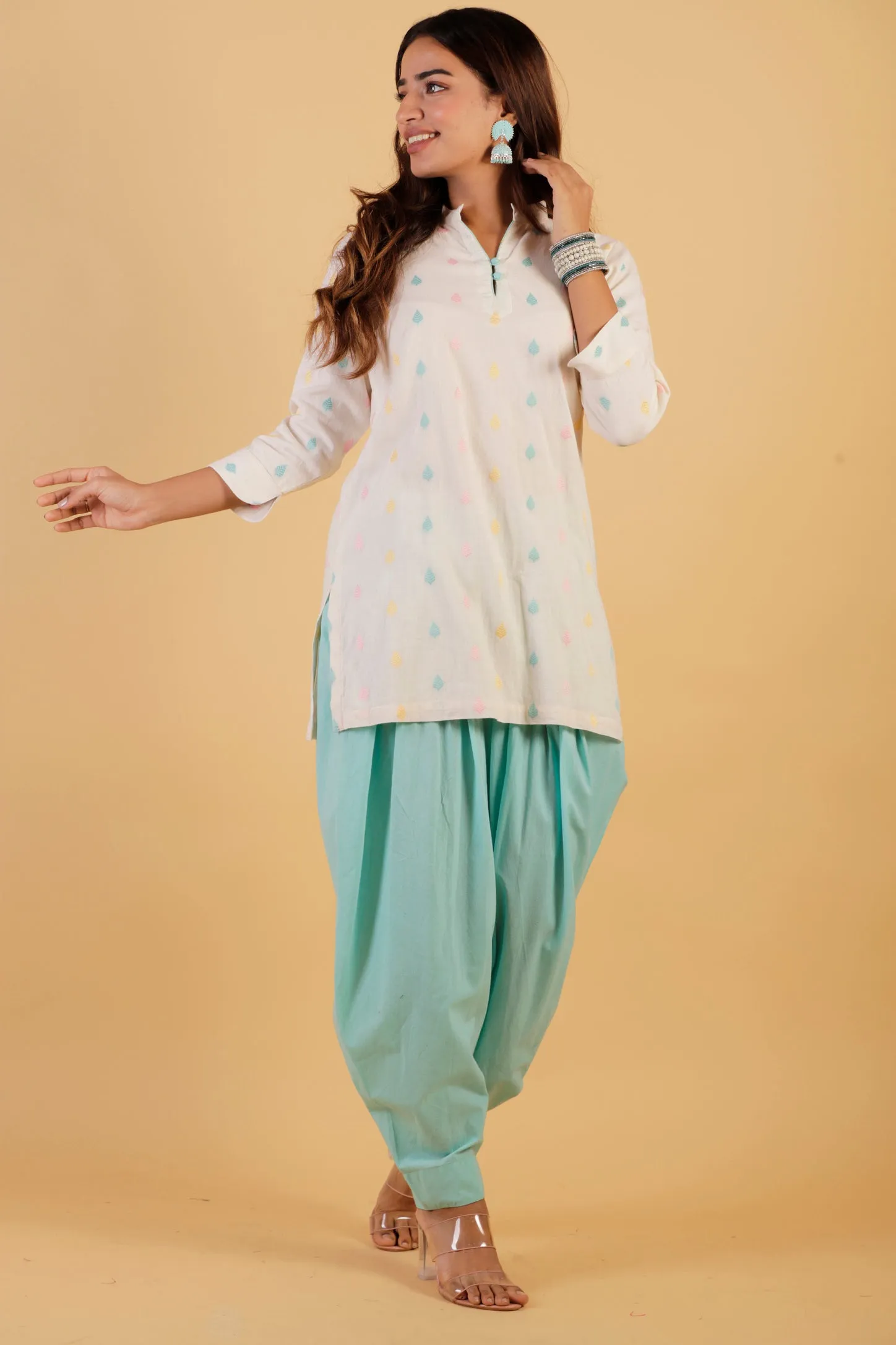 Multi Jacquard Kurta With Haram Pants