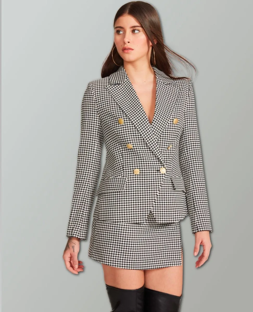 Naomi Double Breasted Blazer Black Check
