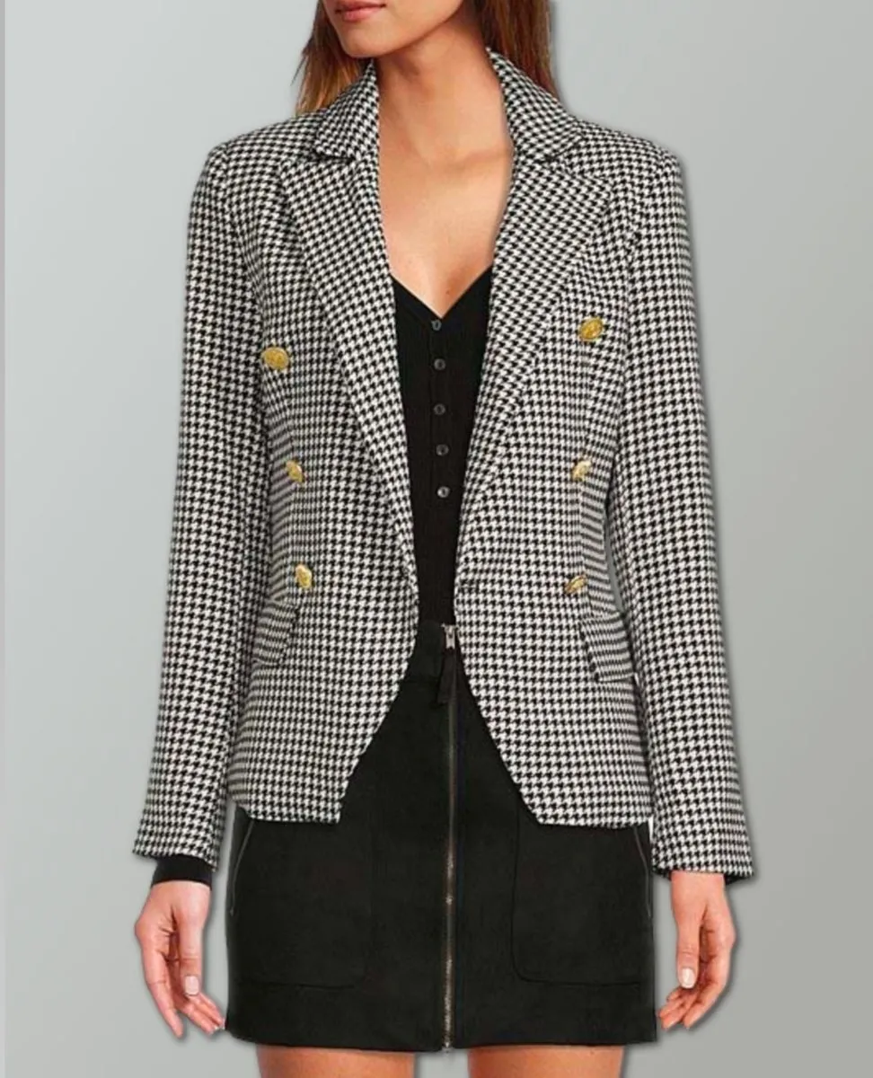 Naomi Double Breasted Blazer Black Check