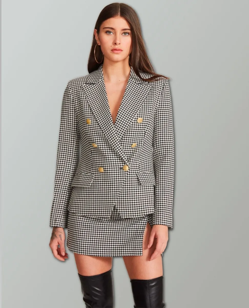 Naomi Double Breasted Blazer Black Check