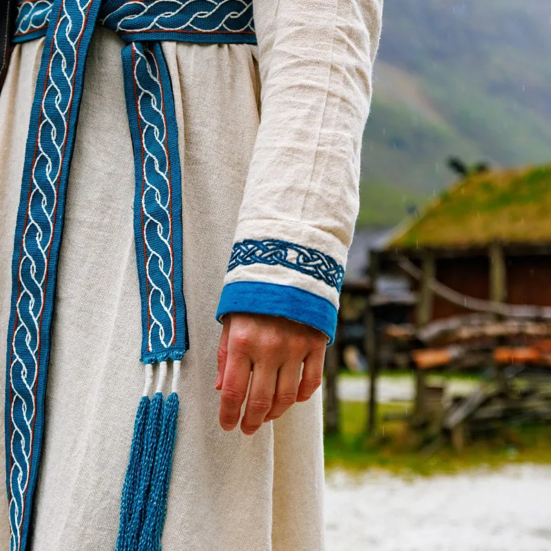 Natural & Blue Embroidered Dress - Light Cotton
