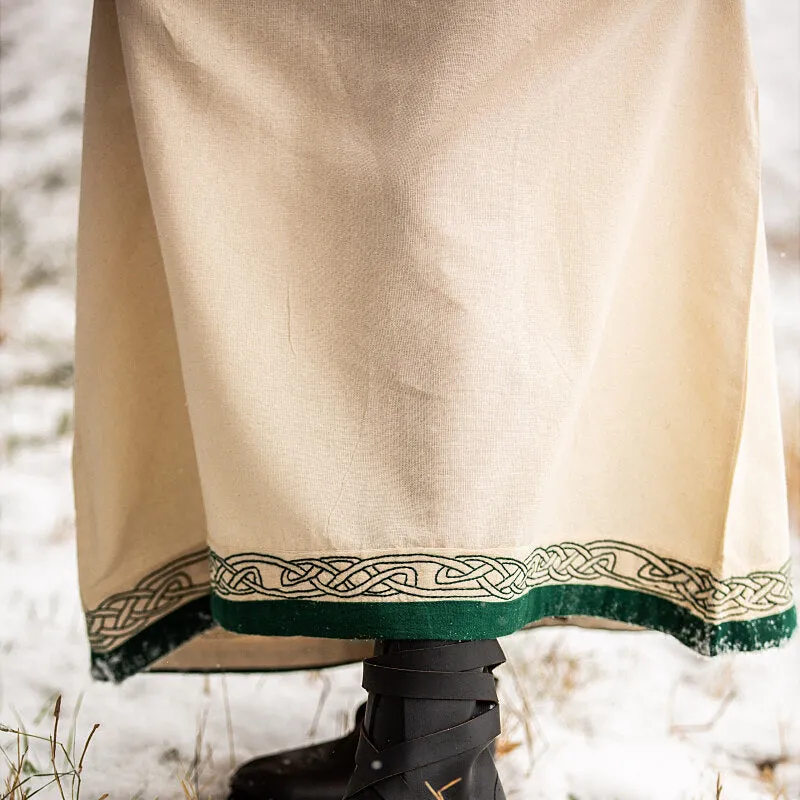 Natural & Green Embroidered Dress - Light Cotton