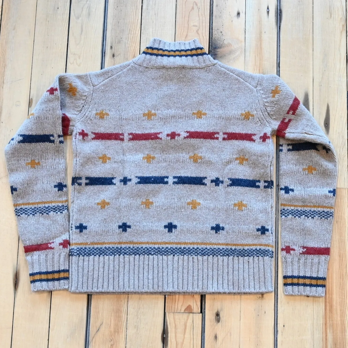 Pendleton Hallie Marino Sweater in Barley with Multi-Colored Graphic