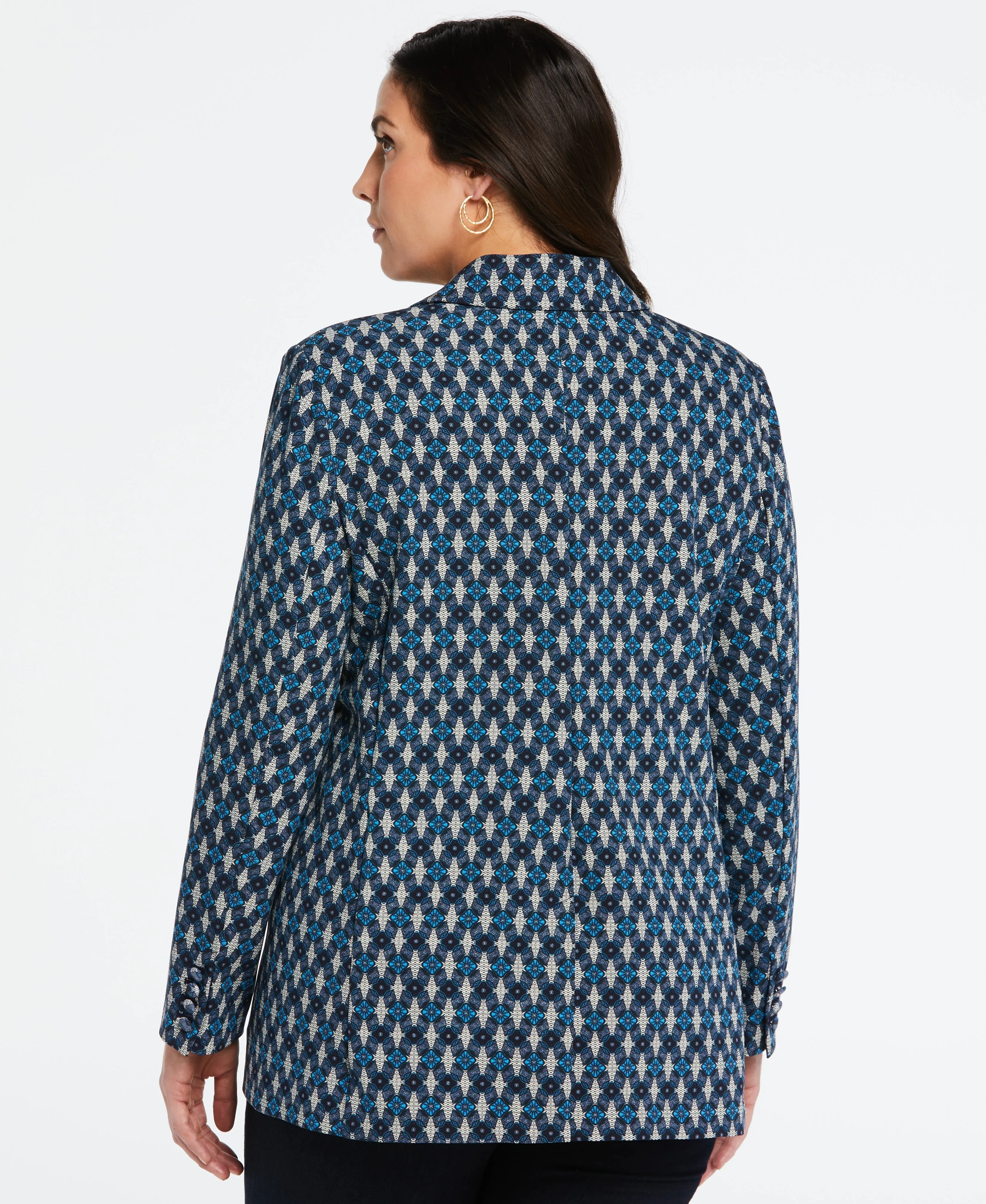 Plus Size Lined Medallion Print Single Breasted Blazer