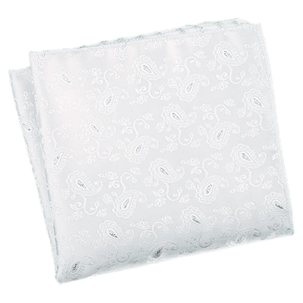Porcelain White / Anatolian Silver Paisley Pocket Square - [2017 Spring]