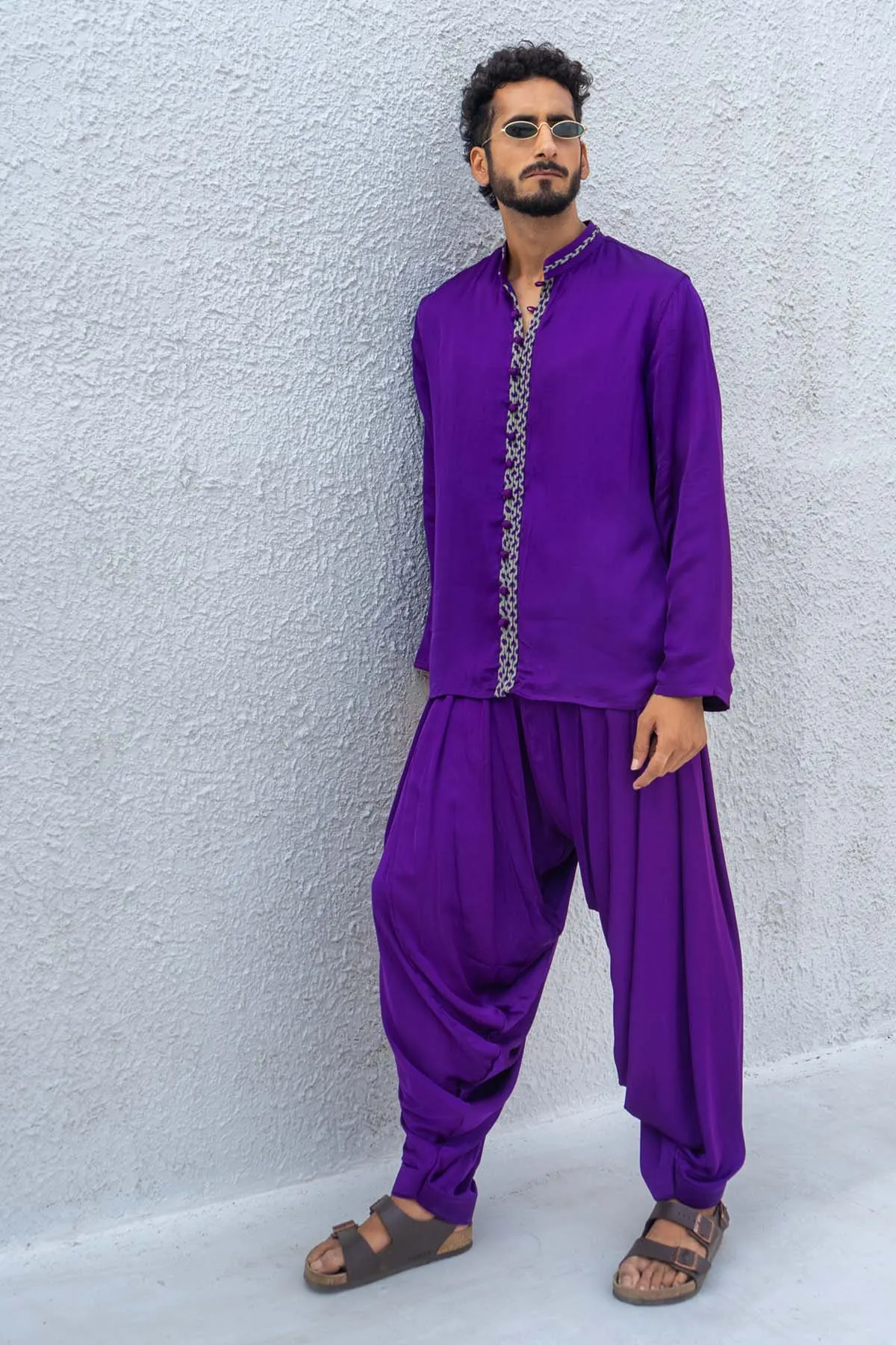 Purple Bemberg Silk Dhoti Pants