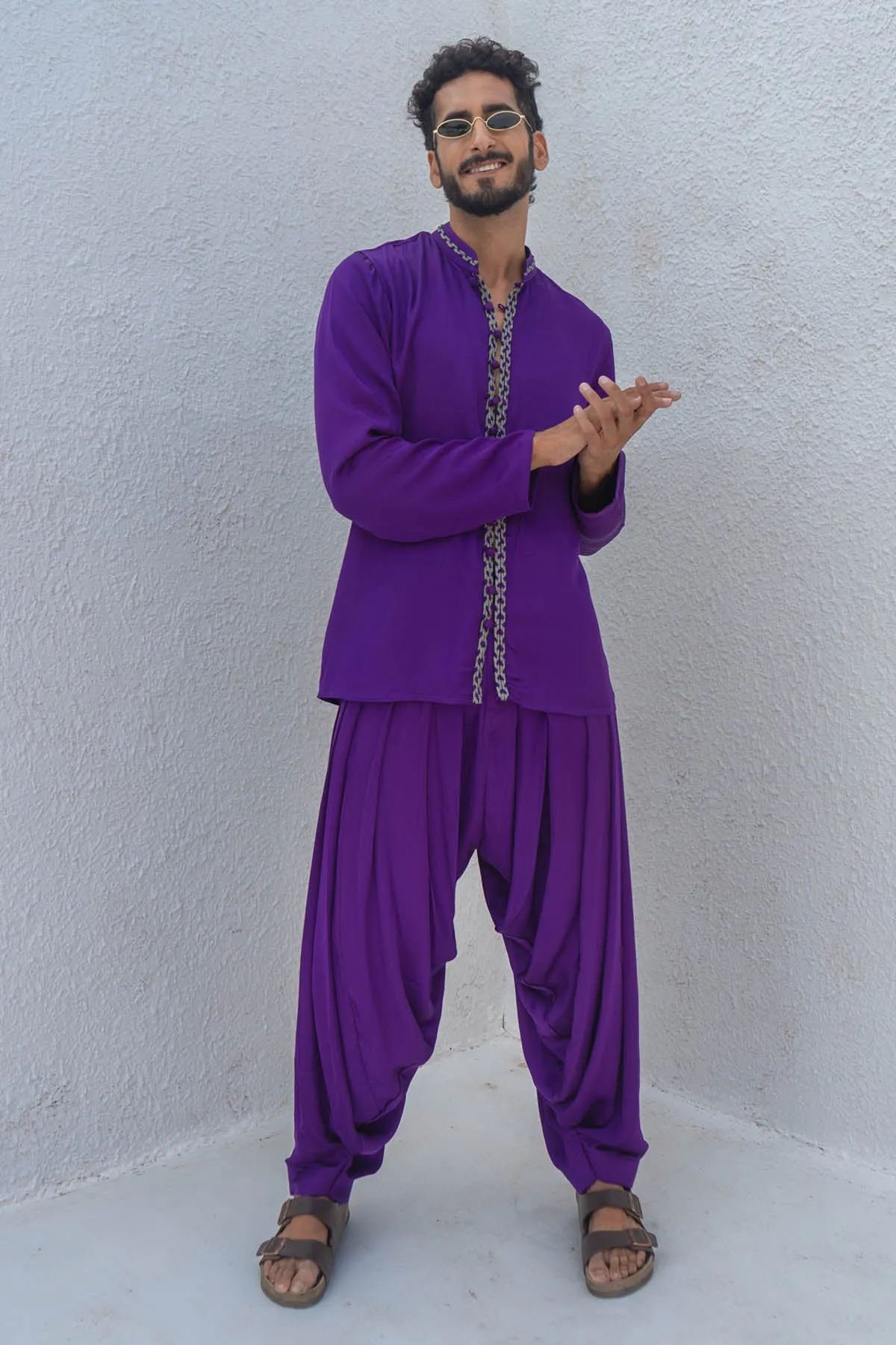 Purple Bemberg Silk Dhoti Pants