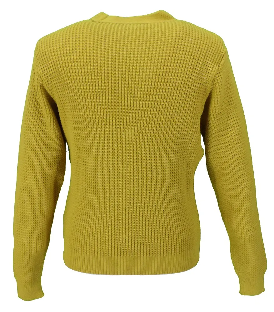 Relco Classic Retro Waffle Knit Mustard Cardigan
