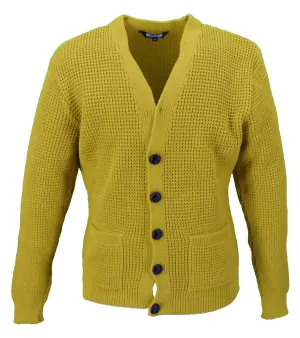 Relco Classic Retro Waffle Knit Mustard Cardigan