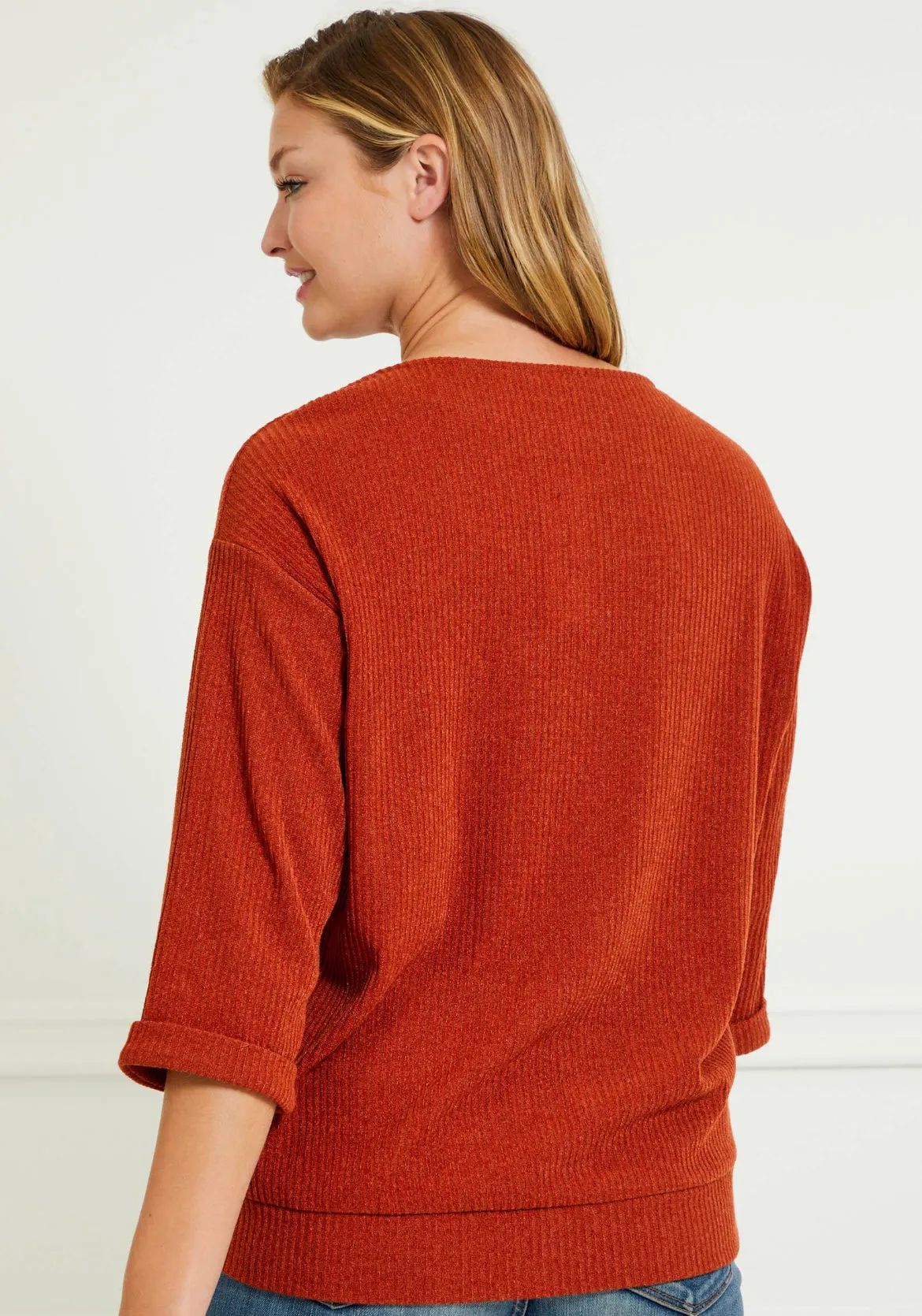 Ribbed Front Pocket Sweater in Rust