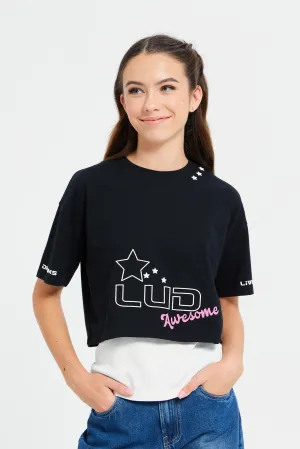 Senior Girls Black And White Twofer Top