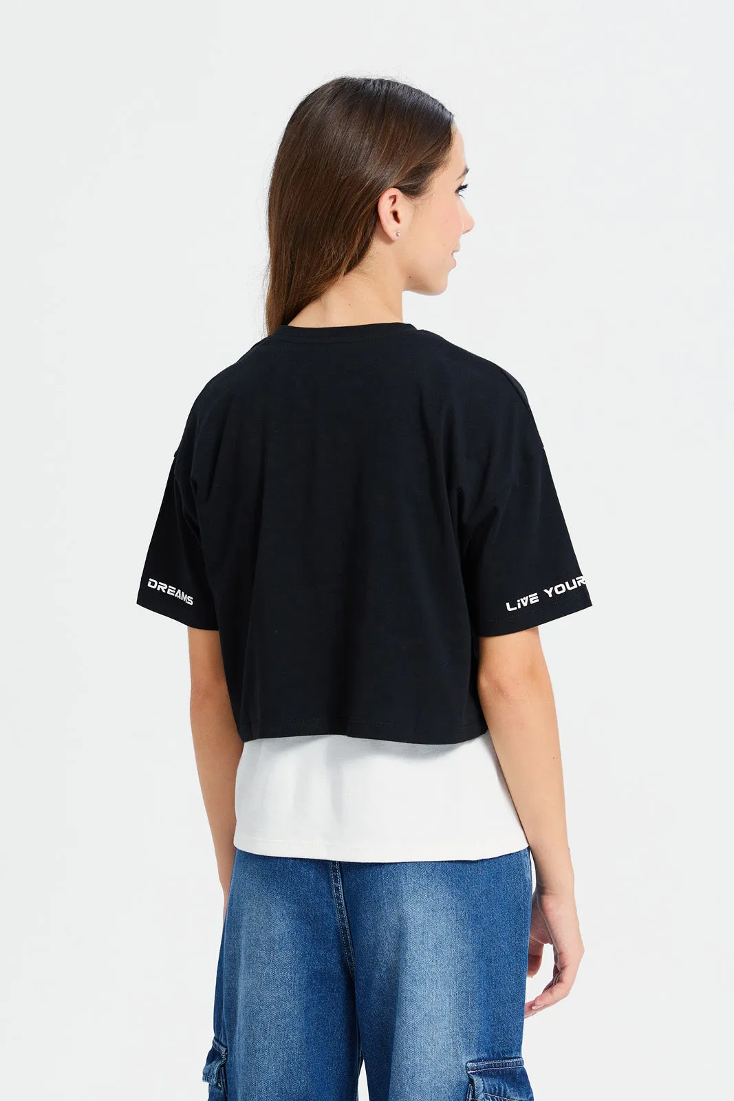 Senior Girls Black And White Twofer Top