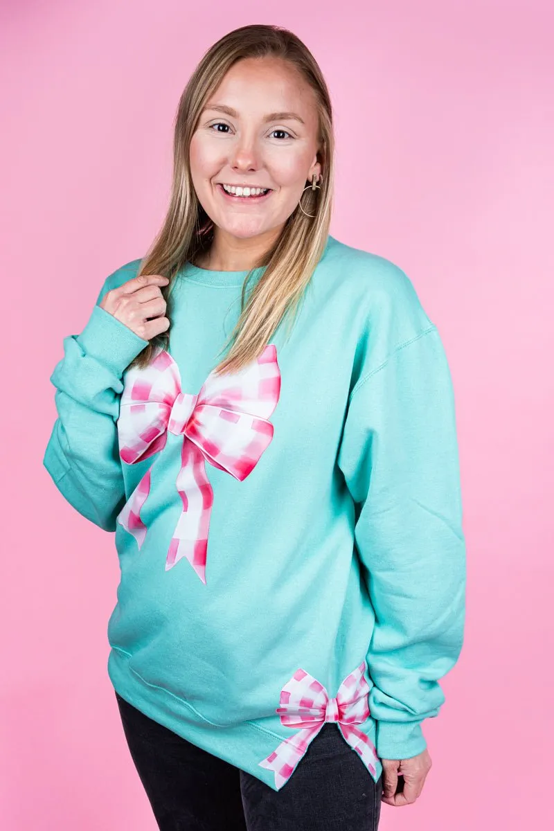 Side Bows Pink Gingham Bow Unisex NuBlend Crew Sweatshirt
