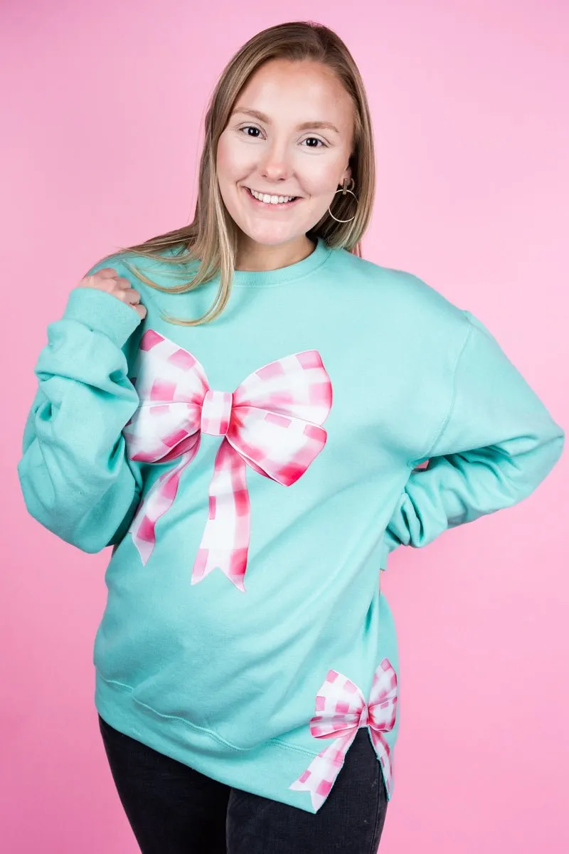 Side Bows Pink Gingham Bow Unisex NuBlend Crew Sweatshirt