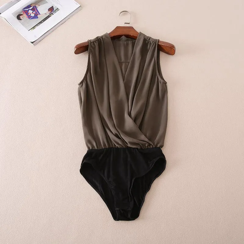 SLEEVELESS CRISSCROSS CHIFFON BODYSUIT