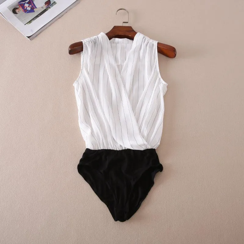 SLEEVELESS CRISSCROSS CHIFFON BODYSUIT