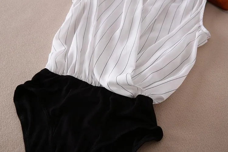 SLEEVELESS CRISSCROSS CHIFFON BODYSUIT