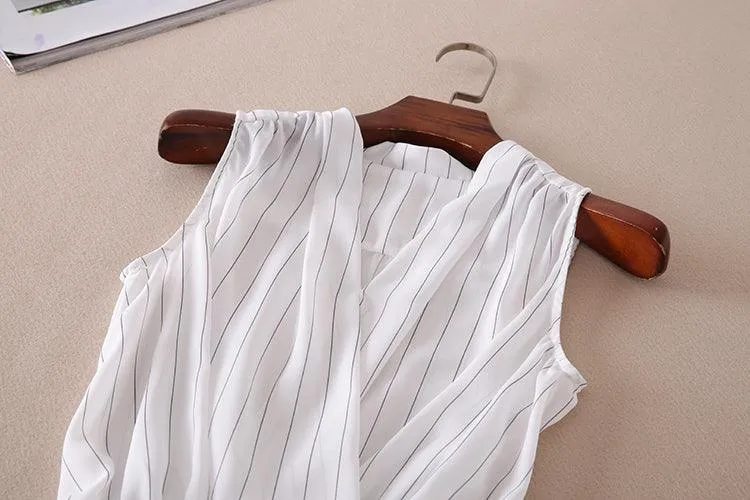 SLEEVELESS CRISSCROSS CHIFFON BODYSUIT