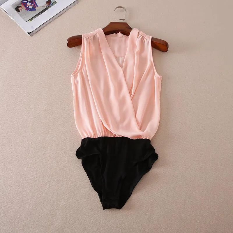 SLEEVELESS CRISSCROSS CHIFFON BODYSUIT