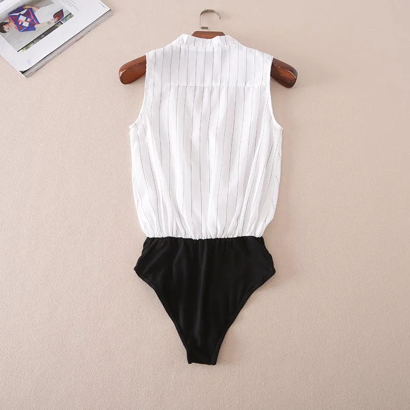 SLEEVELESS CRISSCROSS CHIFFON BODYSUIT