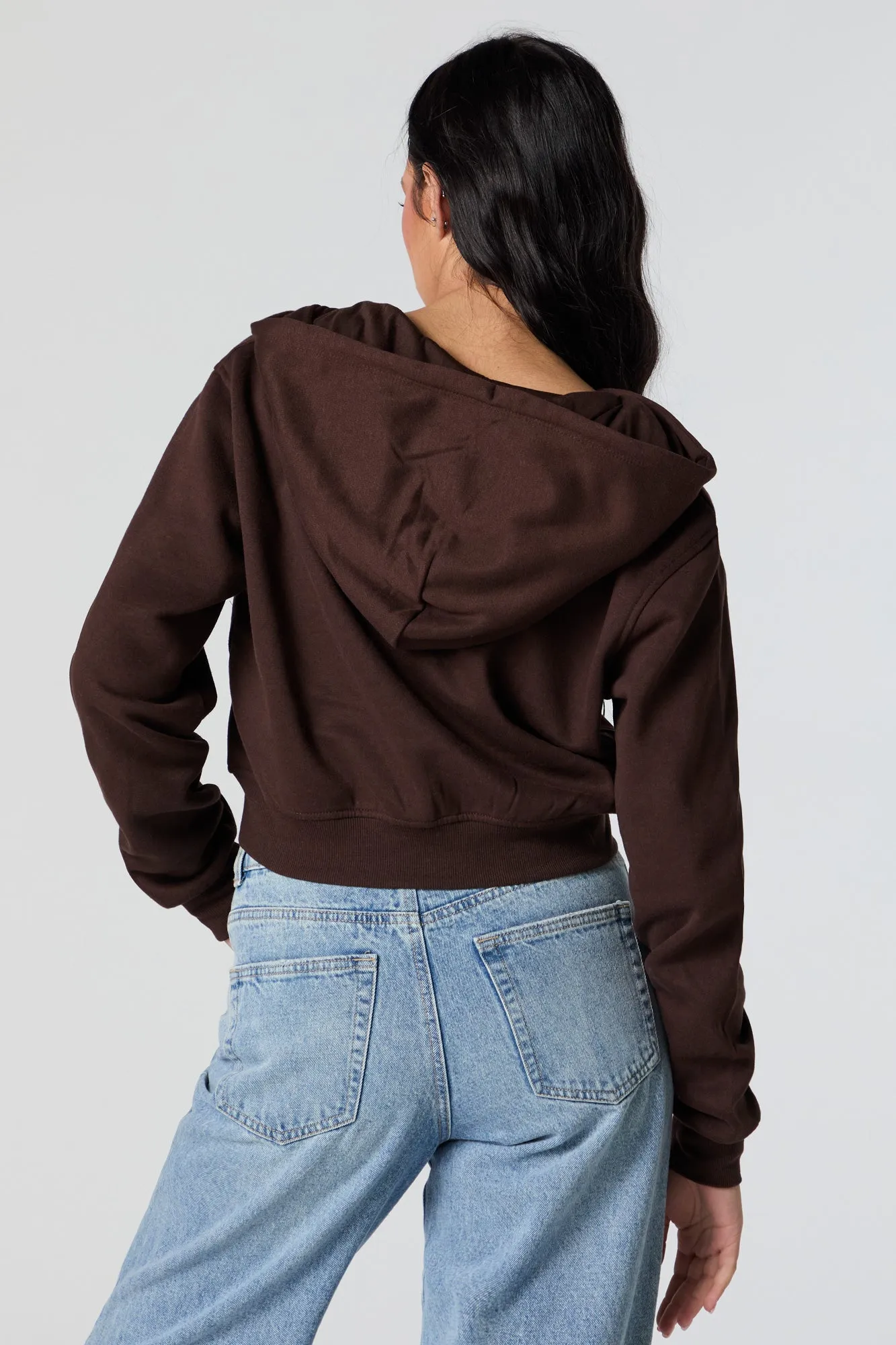 Soft Fleece Zip-Up Cropped Hoodie
