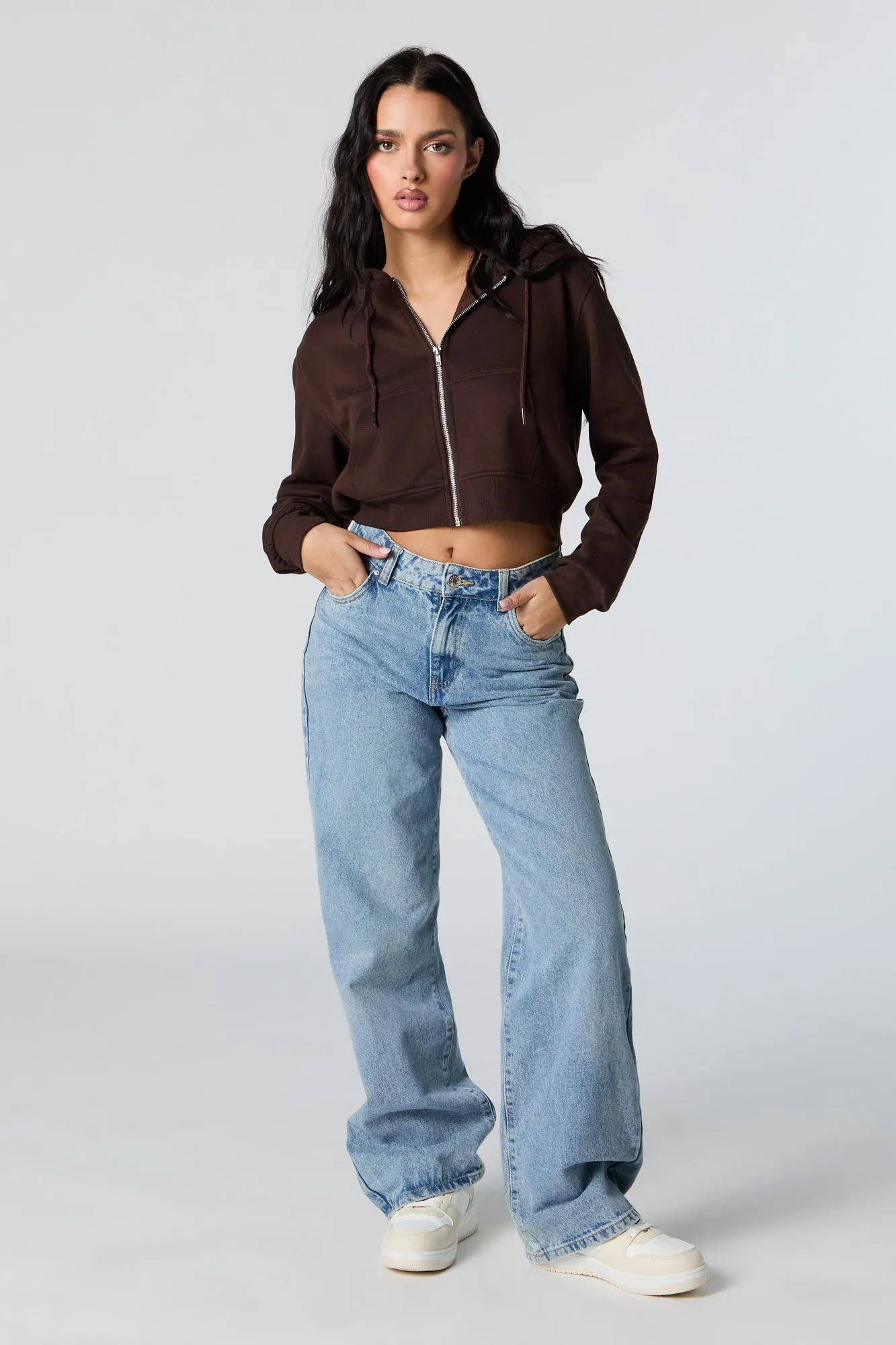 Soft Fleece Zip-Up Cropped Hoodie