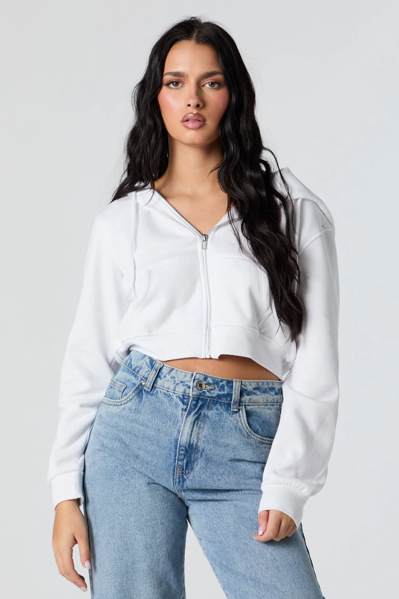 Soft Fleece Zip-Up Cropped Hoodie
