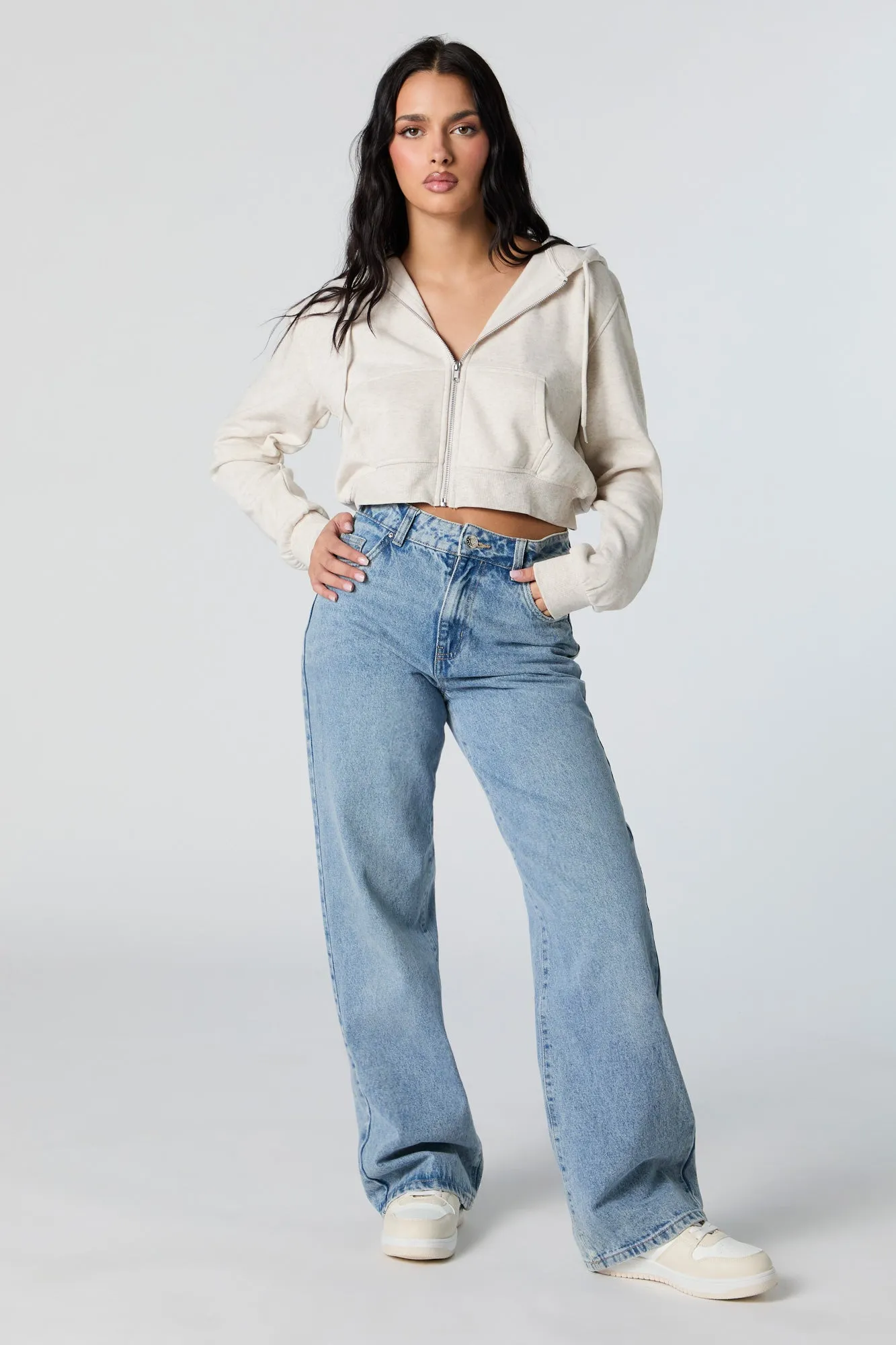 Soft Fleece Zip-Up Cropped Hoodie