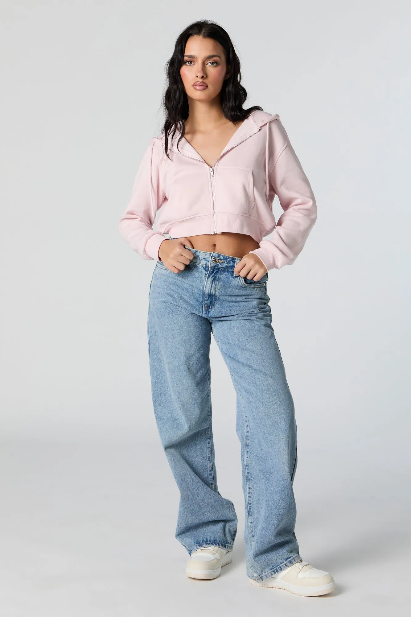 Soft Fleece Zip-Up Cropped Hoodie