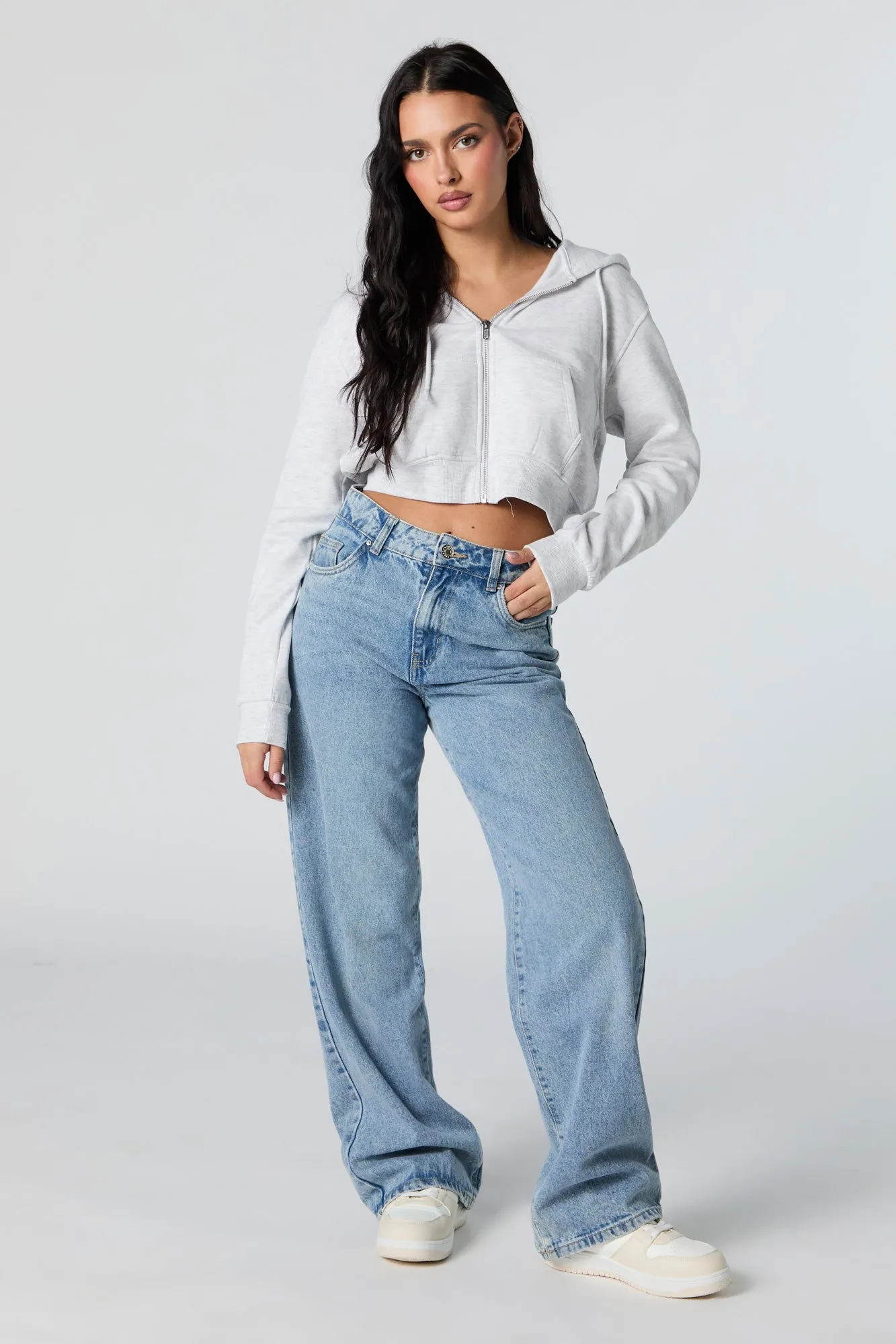 Soft Fleece Zip-Up Cropped Hoodie