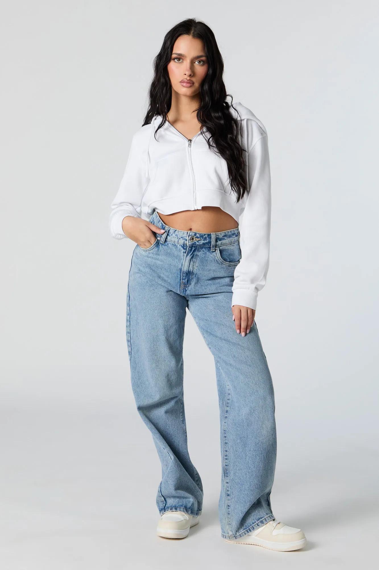 Soft Fleece Zip-Up Cropped Hoodie