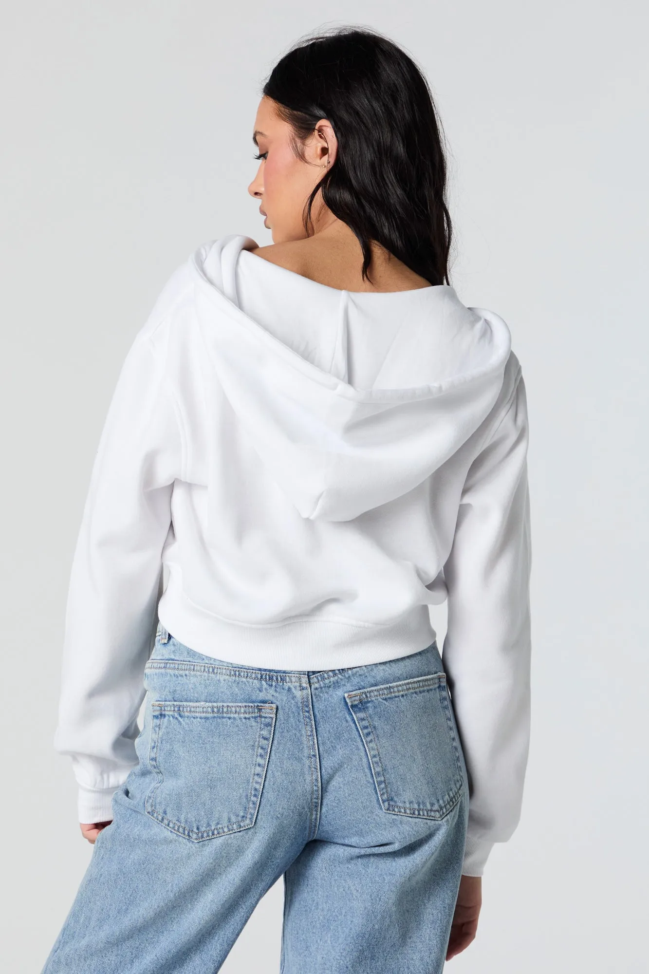 Soft Fleece Zip-Up Cropped Hoodie