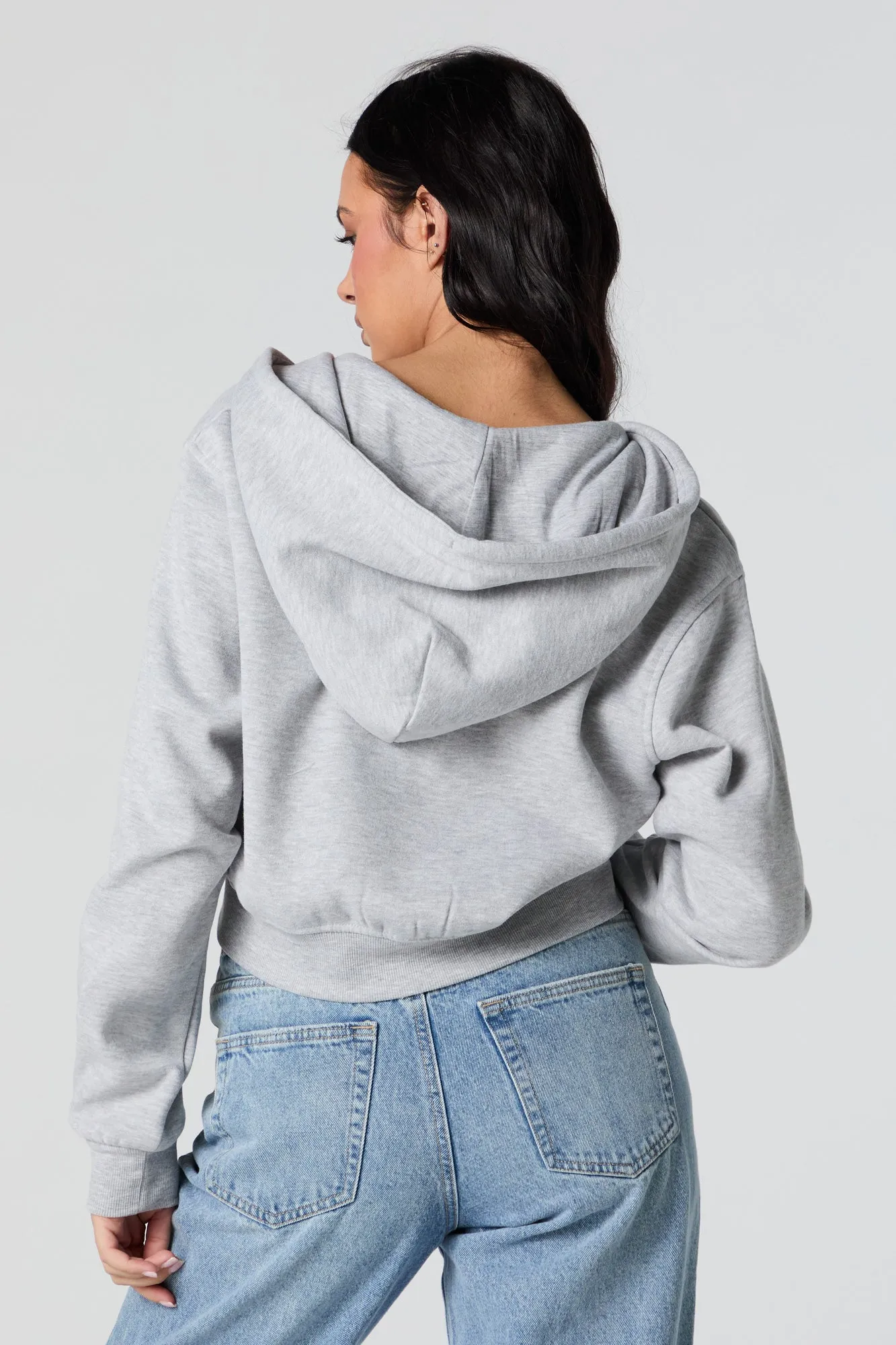 Soft Fleece Zip-Up Cropped Hoodie