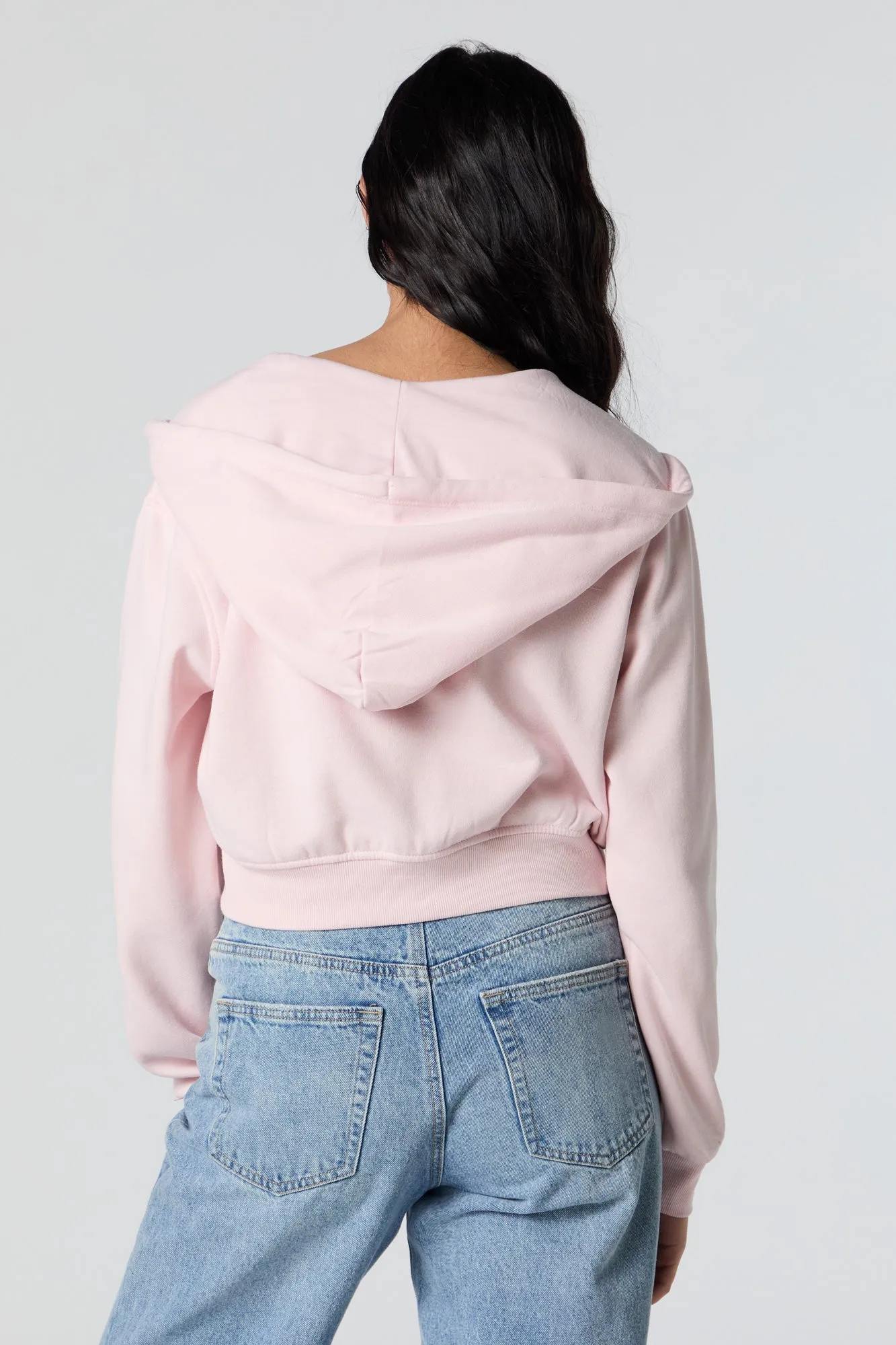Soft Fleece Zip-Up Cropped Hoodie