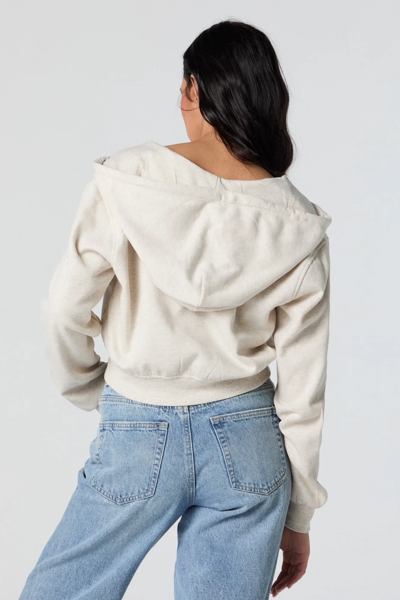Soft Fleece Zip-Up Cropped Hoodie
