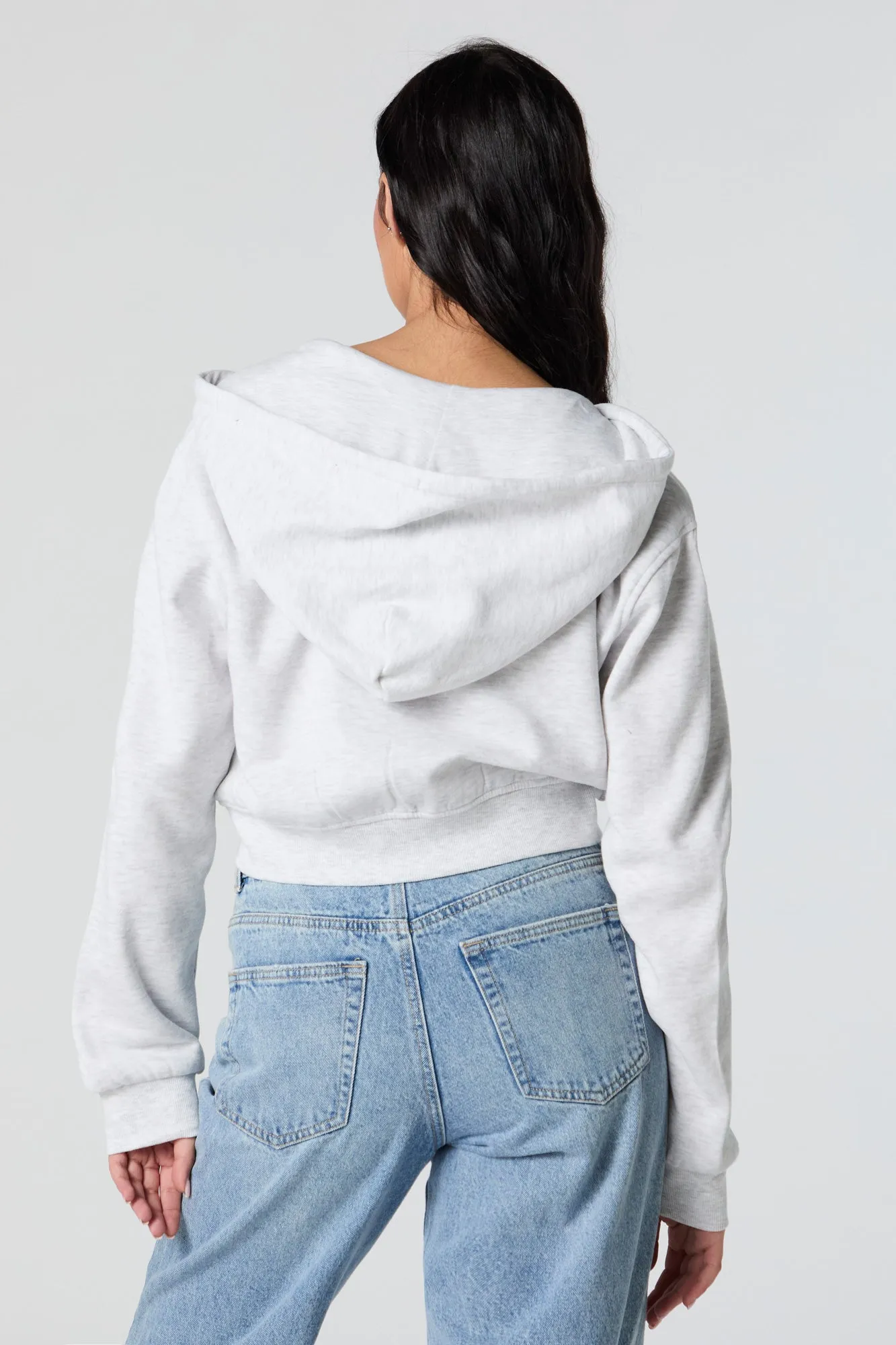 Soft Fleece Zip-Up Cropped Hoodie