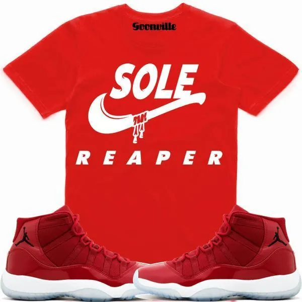 SOLE REAPER Red Sneaker Tees Shirt - Jordan 11 Win Like 96