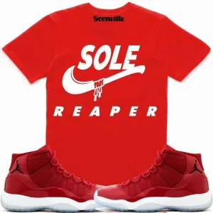 SOLE REAPER Red Sneaker Tees Shirt - Jordan 11 Win Like 96