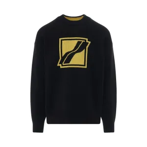 Square Logo Jacquard Knit Pullover in Black