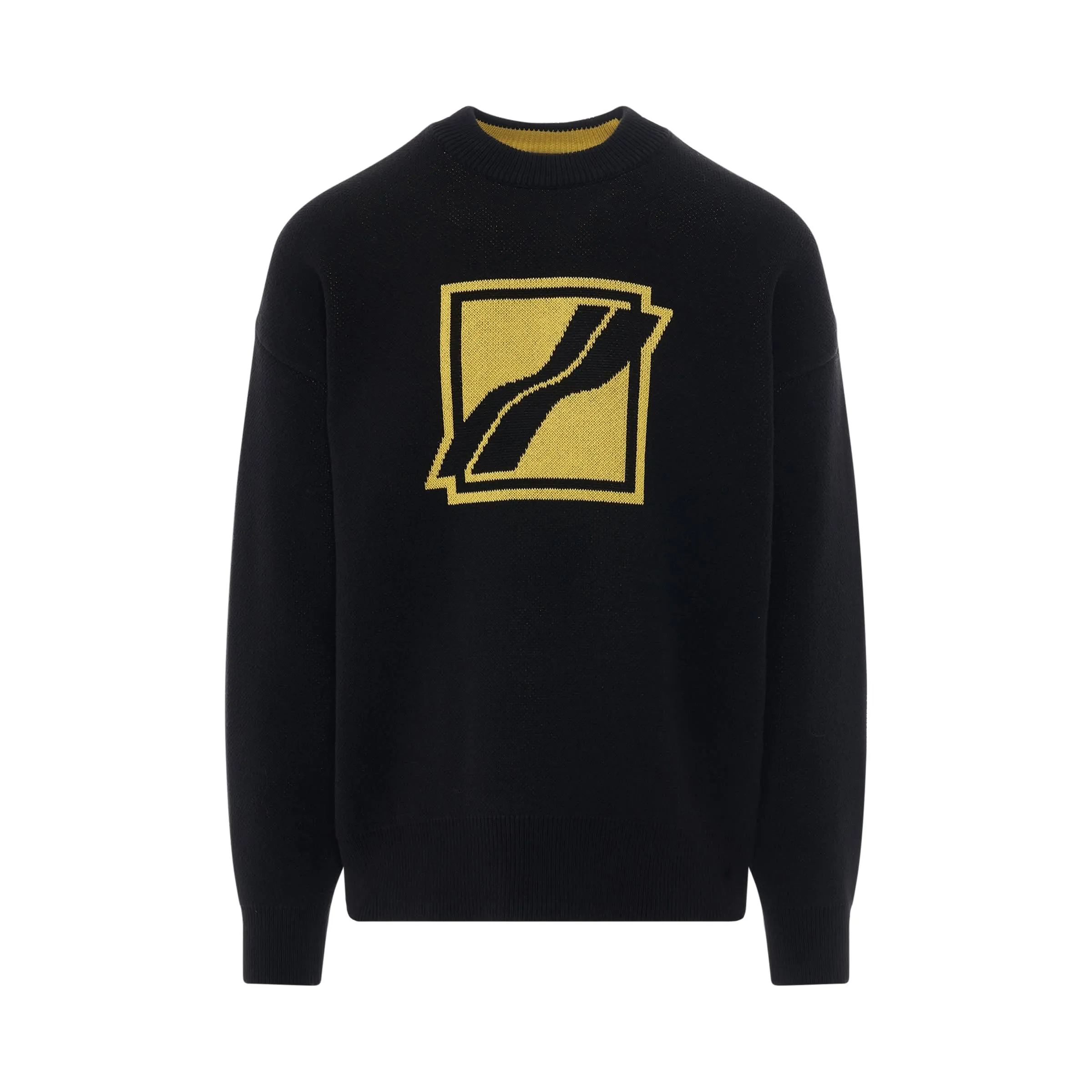 Square Logo Jacquard Knit Pullover in Black