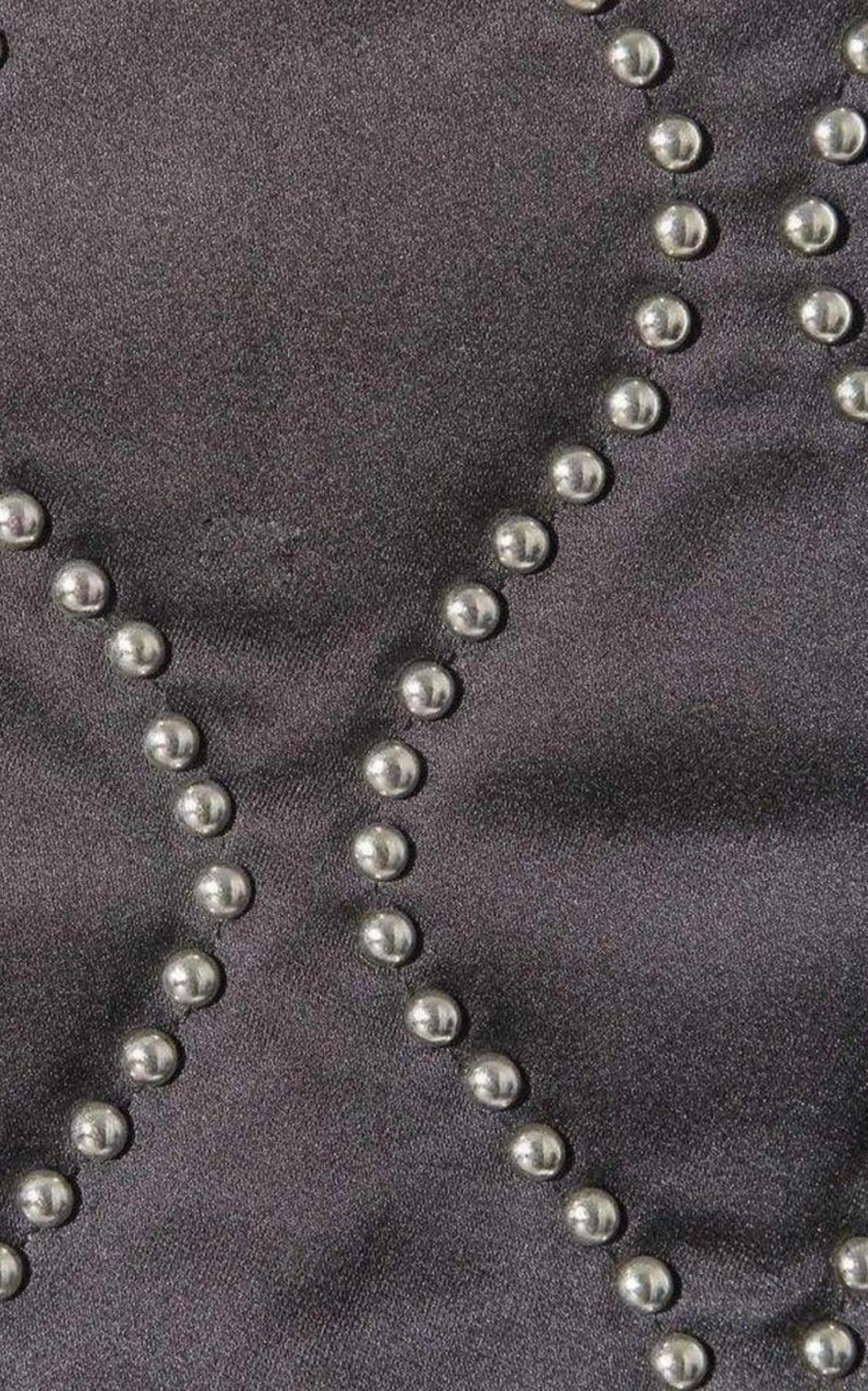 Studded Embellished Black Satin Skirt