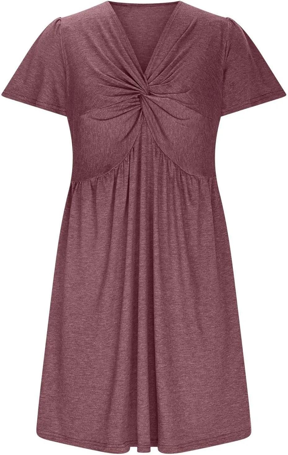 Summer Dresses for Women Short Sleeve Casual Sundress Solid Color Loose Fit V-Neck Pleated Vacation Beach Dress