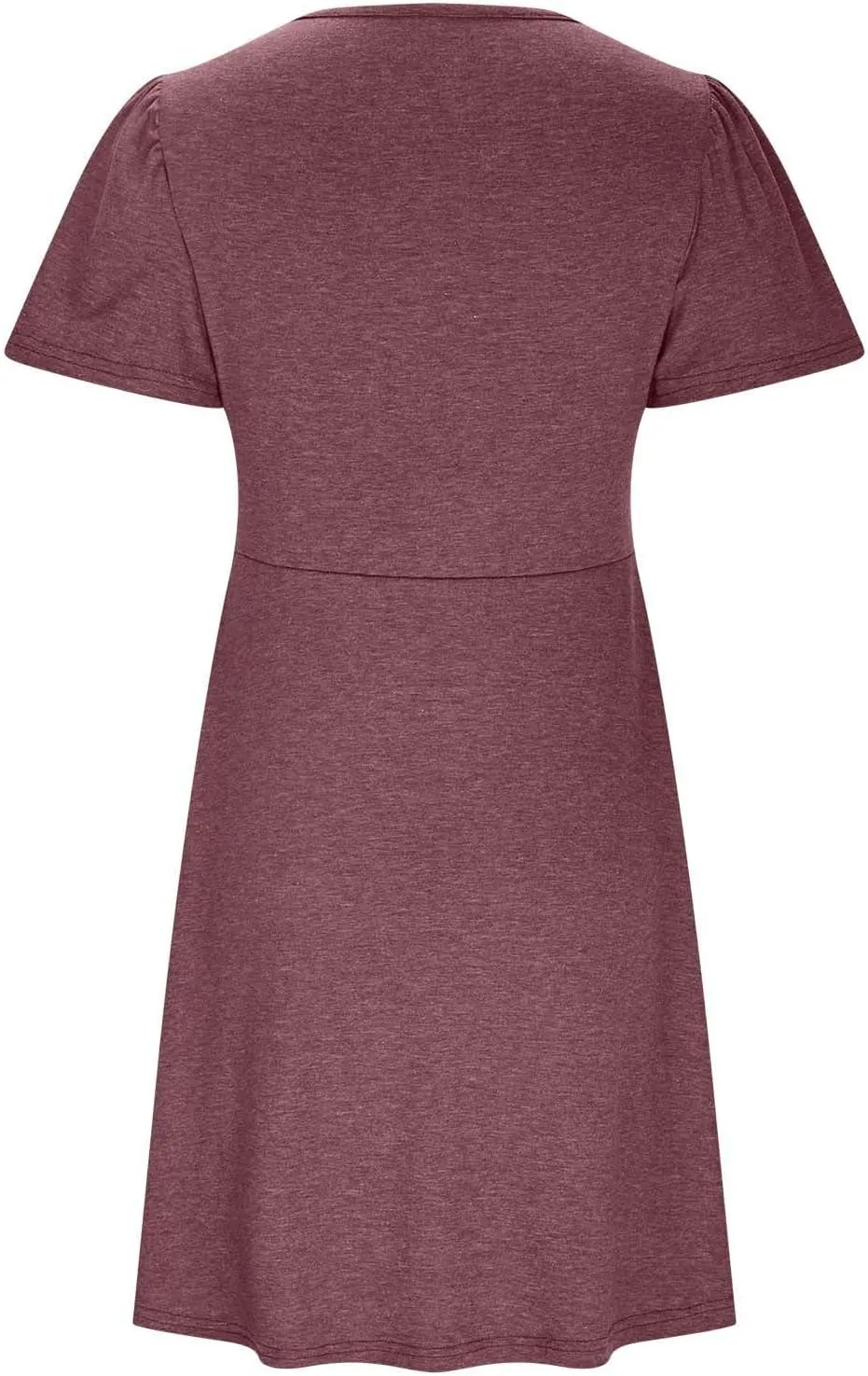 Summer Dresses for Women Short Sleeve Casual Sundress Solid Color Loose Fit V-Neck Pleated Vacation Beach Dress