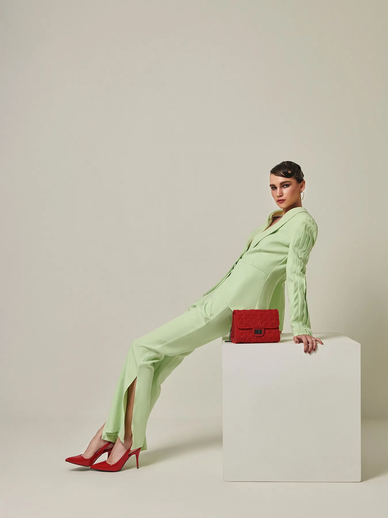summer green bootcut side slit Trouser