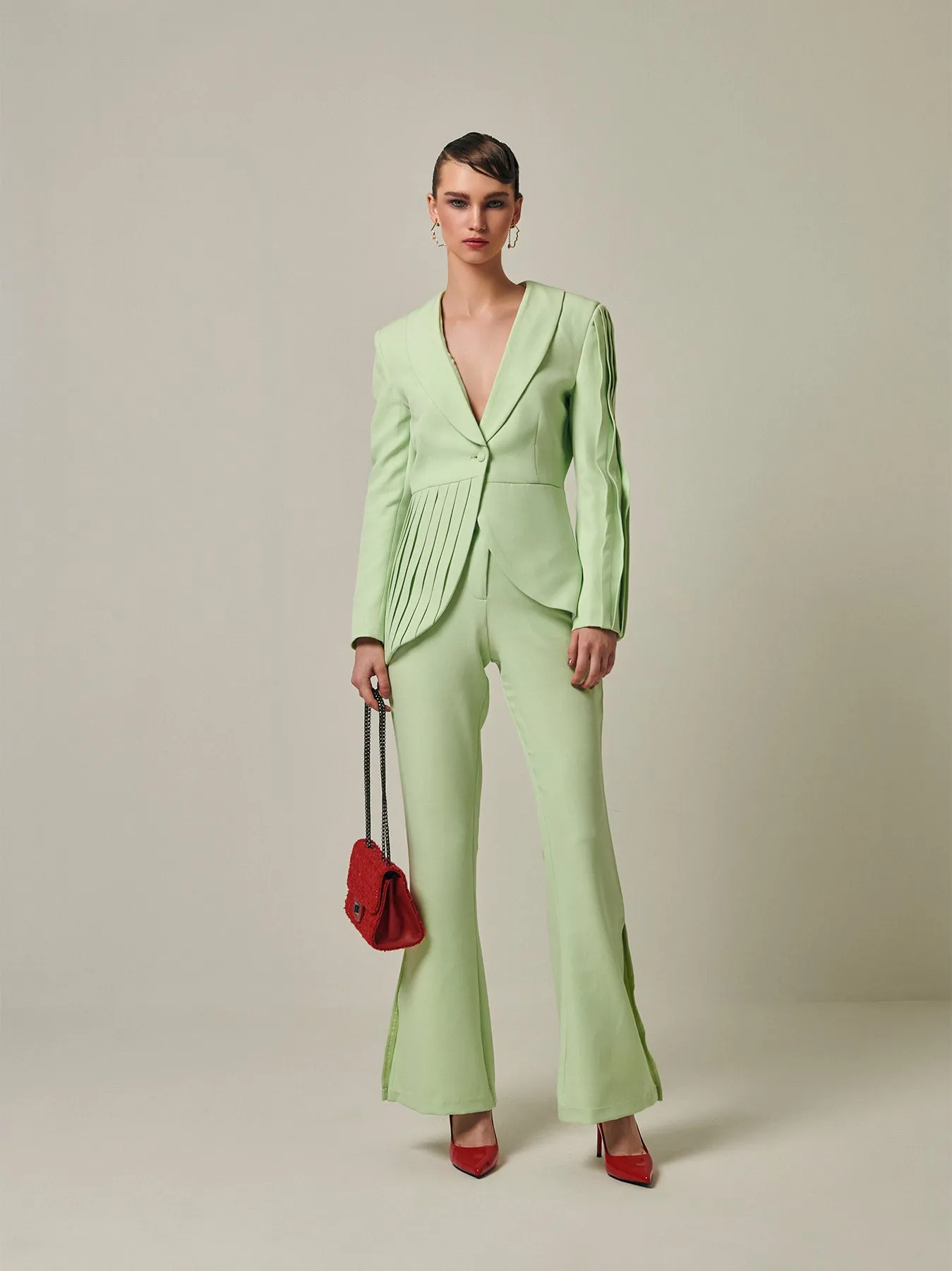 summer green bootcut side slit Trouser
